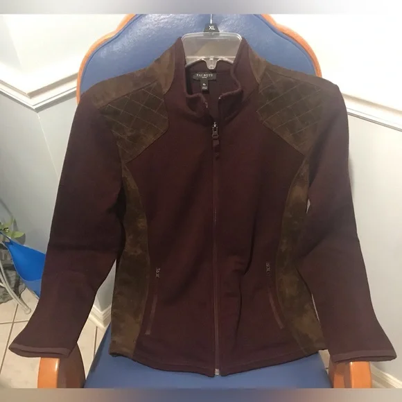 🎉Host Pick🎉New Talbots maroon/brown faux suede trim fleece soft jacket, PM - Picture 5 of 16